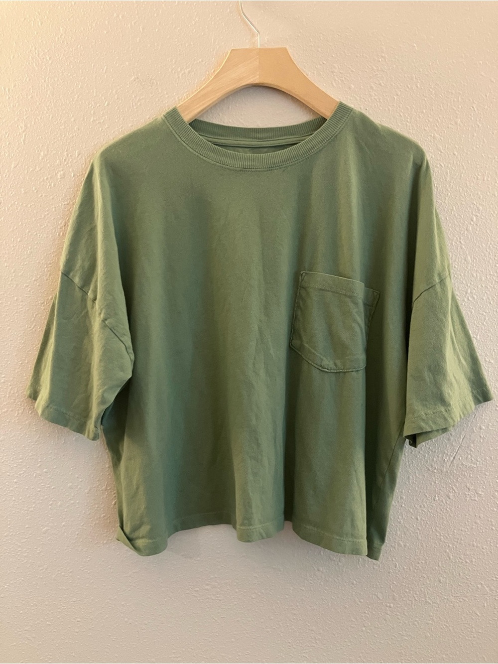 SO Women’s boxy Shortsleeve crewneck crop T-shirt oversized large green - Picture 2 of 11
